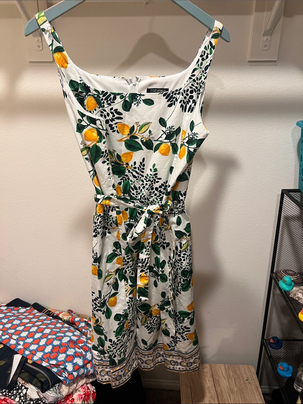 Roz & Ali White Midi Dress with Yellow Lemon & Green Leaf Print